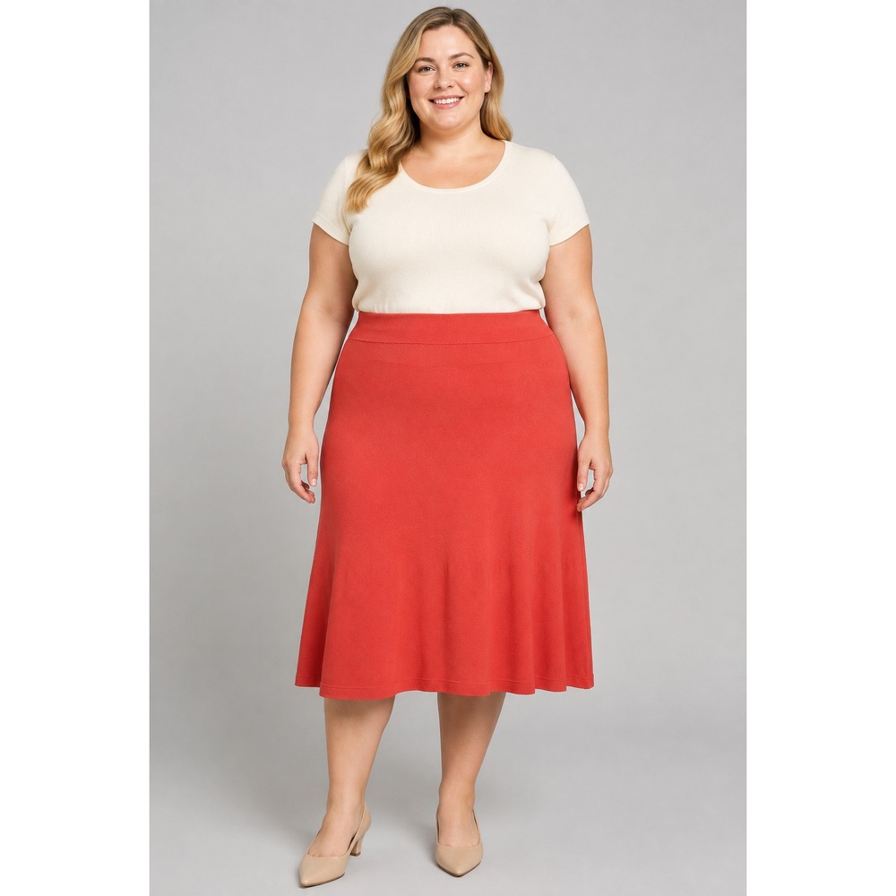 Jessica London Women's 22 Rust Burnt Orange Knit A-Line Pull-On Skirt Plus Size
